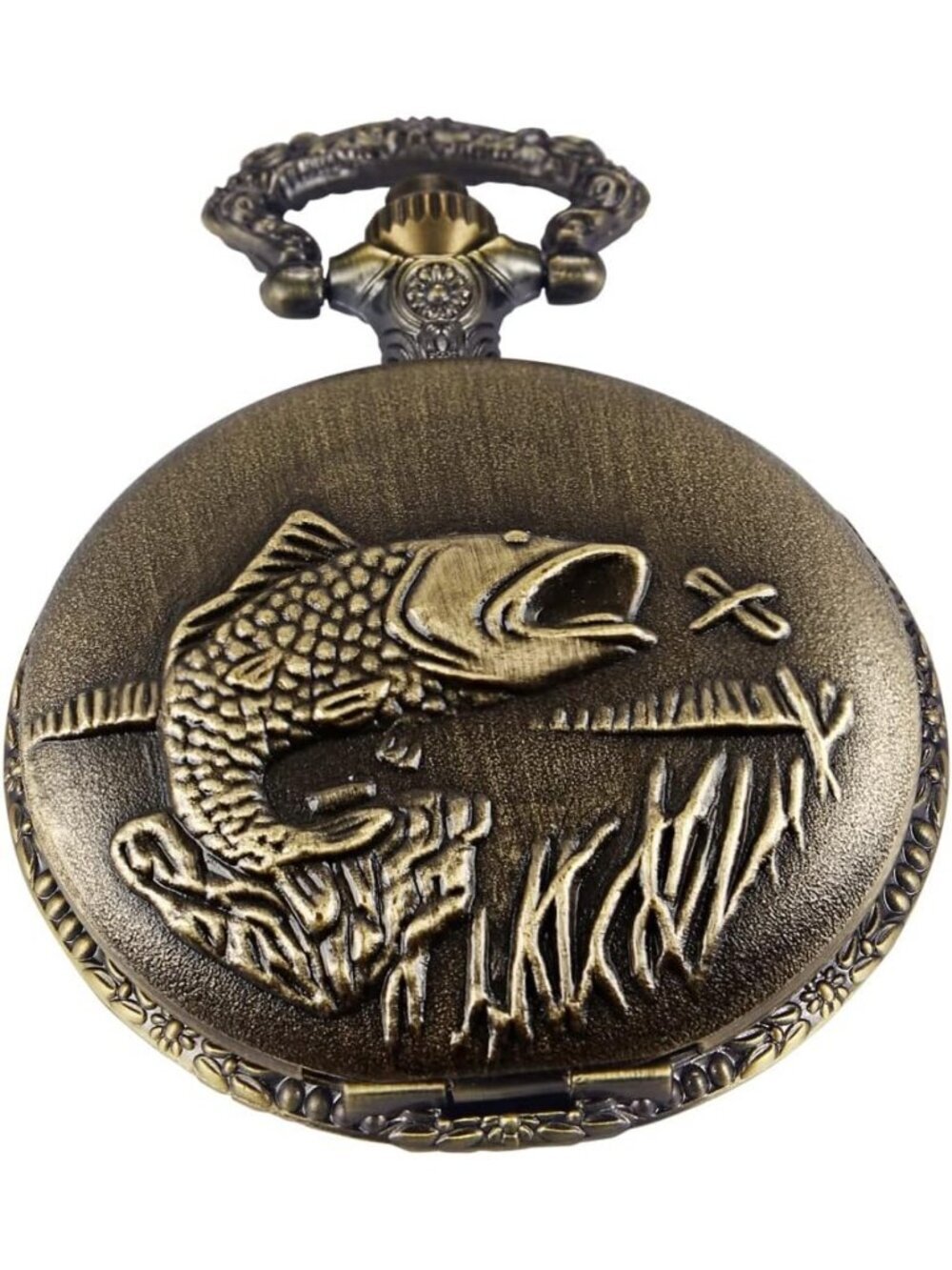 Men's Brown Analog Quartz Fesh Shape Pendant Necklace Round Case Pocket Watch
